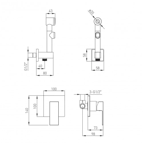 ЗМІШУВАЧ ІЗ ГІГІЄНІЧНИМ ДУШЕМ VOLLE SISTEMA L, ЧОРНИЙ МАТОВИЙ (1511.160104)