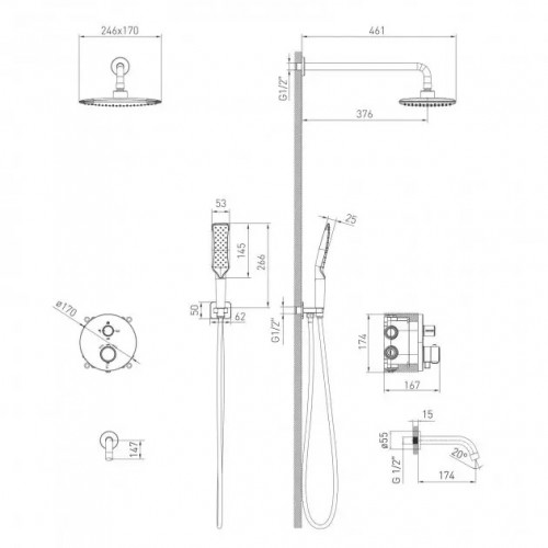 ДУШОВА СИСТЕМА З ТЕРМОСТАТОМ ДЛЯ ВАННОЇ VOLLE SISTEMA P CROMO (1584.091001)