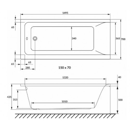 ВАННА АКРИЛОВА VOLLE SOLO 150Х70 СМ (1210.001570)