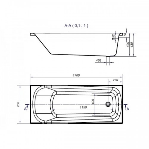 Ванна NAO ABS 170*70 з ніжками