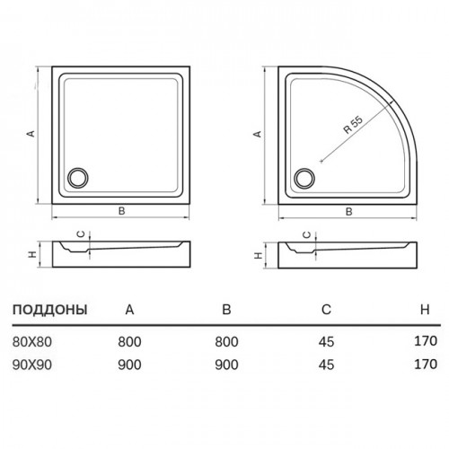 ДУШОВИЙ ПІДДОН KOLLER POOL ROUND 80×80 ROUND80R
