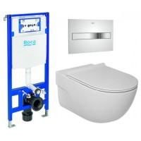 КОМПЛЕКТ: УНІТАЗ ПІДВІСНИЙ ROCA MERIDIAN RIMLESS + СИДІННЯ SLIM + ІНСТАЛЯЦІЯ ROCA DUPLO ONE + КЛАВІША ЗМИВУ ROCA DUPLO A890070020+A890196001+A34H240000