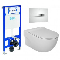 КОМПЛЕКТ: УНІТАЗ ПІДВІСНИЙ ROCA MERIDIAN RIMLESS + СИДІННЯ SLIM + ІНСТАЛЯЦІЯ ROCA DUPLO ONE + КЛАВІША ЗМИВУ ROCA DUPLO A890070020+A890196001+A34H240000