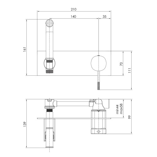 Imprese BRENTA хром. Душ гігієнічний з змішувачем врізним на панелі. ZMK071901122