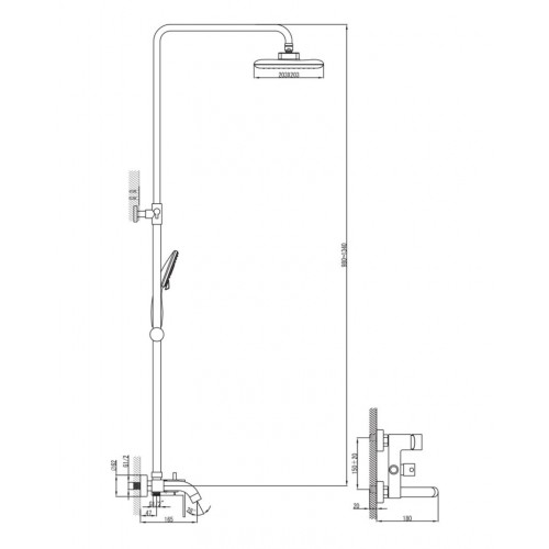 Imprese Bila Desne хром. Душ-колона, змішувач для ванни: 1480/220/110. T-10155