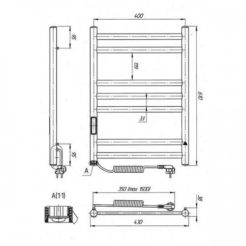 ПОЛОТЕНЦЕСУШИТЕЛЬ ЭЛЕКТРИЧЕСКИЙ LARIS КВАТРО П7 400 Х 600 ЕЛЕКТРО ЛЕВОЕ ПОДКЛЮЧЕНИЕ S (73207658)