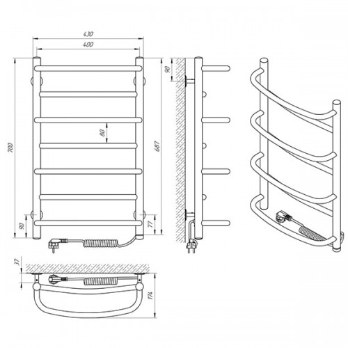 СУШКА ДЛЯ РУШНИКІВ ЕЛЕКТРИЧНИЙ LARIS ЄВРОМІКС П7 400 Х 700 ЕЛЕКТРО ПРАВЕ ПІДКЛЮЧЕННЯ S3 (73207679)