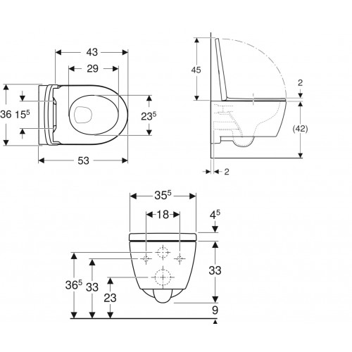 УНІТАЗ ПІДВІСНИЙ GEBERIT ICON З КРИШКОЮ, ЗАКРИТА ФОРМА, RIMFREE, БІЛИЙ МАТОВИЙ (501.663.JT.1)
