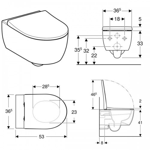 УНІТАЗ ПІДВІСНИЙ GEBERIT ICON RIMFREE З СИДІННЯМ ТА КРИШКОЮ SOFT-CLOSE, БІЛИЙ (500.784.01.1)