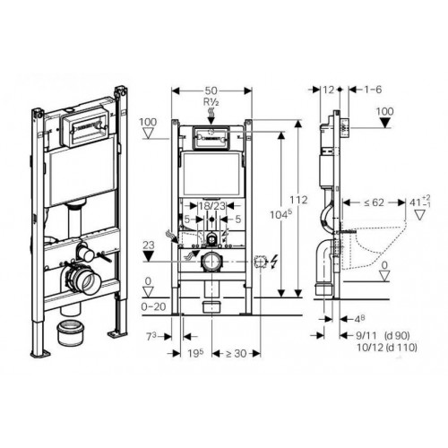 Geberit Duofix монтажний комплект 4 в 1 для підвісного унітазу , H112, 12см (UP100)