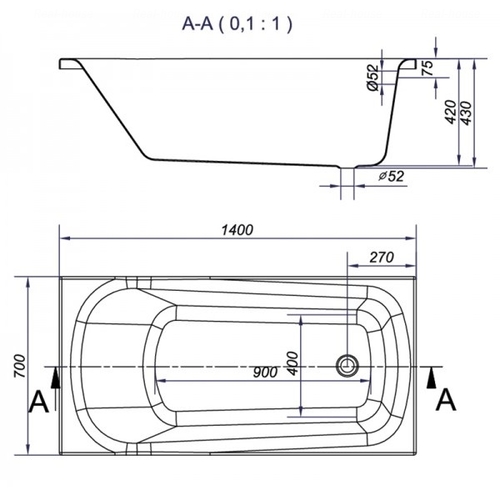 Ванна NAO ABS 140*70 з ніжками
