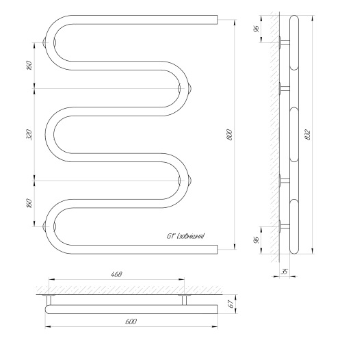 ПОЛОТЕНЦЕСУШИТЕЛЬ LARIS ЗМЕЕВИК 32 РС5 600 Х 800 1″ 71207233