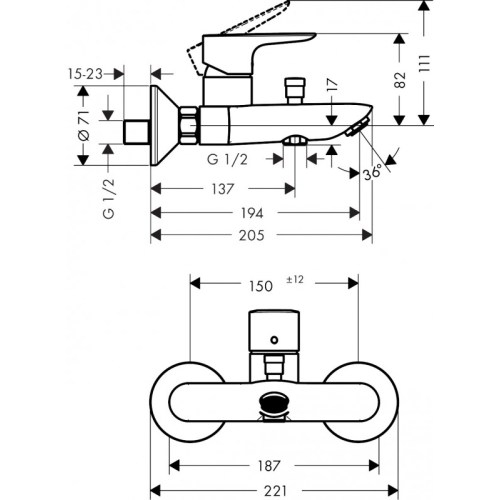 СМЕСИТЕЛЬ ДЛЯ ВАННОЙ HANSGROHE TALIS E 71740670