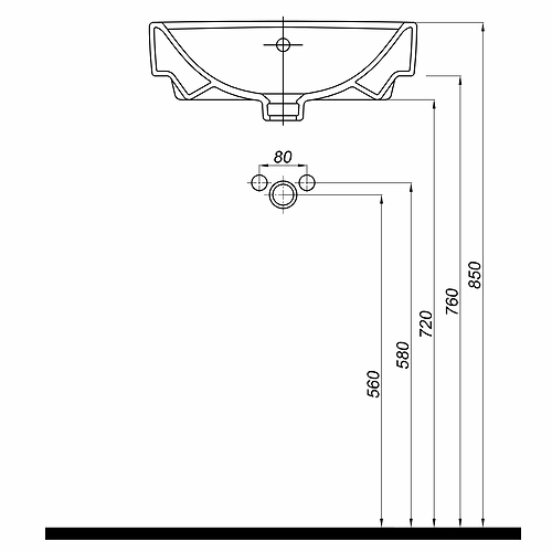 Умивальник STATUS 45см, з переливом, правий отвір