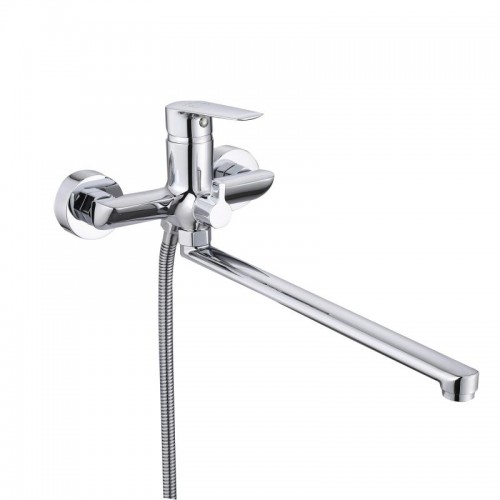 Змішувач для ванни Qtap Leo New з довгим поворотним виливом (з душовим гарнітуром) QTLEO2601CRM45562 Chrome
