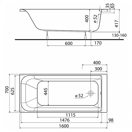 Ванна Rekord 160x70 Kolo (XWP3660000N)
