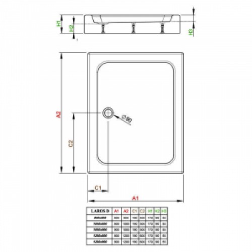 Піддон Laros Compact D 120x90 з ніжками і панеллю Radaway (SLD91217-01)