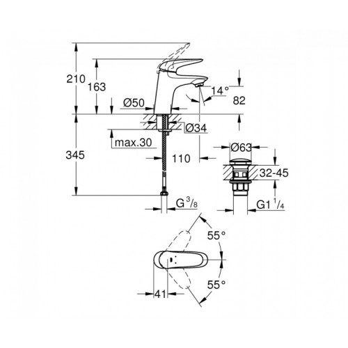 Змішувач на умивальник GROHE WAVE 23582001