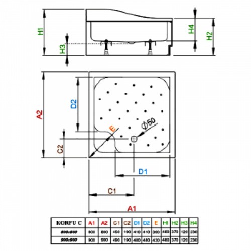 Поддон Korfu C 90x90 с ножками и панелью Radaway (4C99400-03)