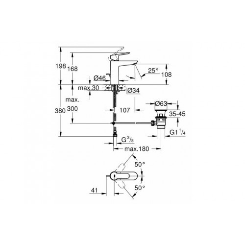 Змішувач з донним хлипаком GROHE BAU EDGE 23758000