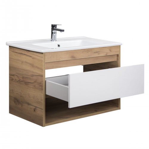 Тумба Oslo 80 Wood з умивальником Su-80 дуб крафт/біла