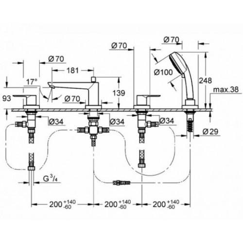 Смеситель на борт ванны GROHE BAU EDGE 2512000A