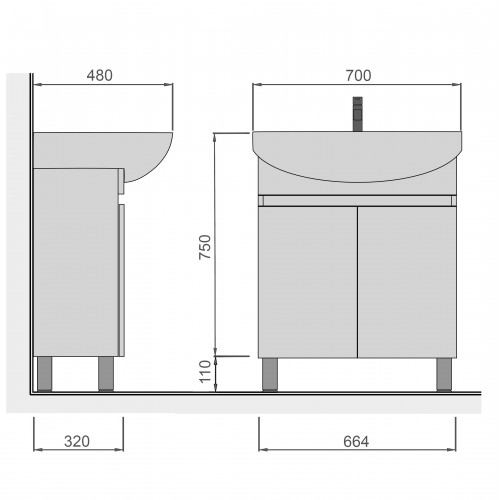 Тумба Фокус 70 з умивальником Runa 70 / Лотос 70 біла