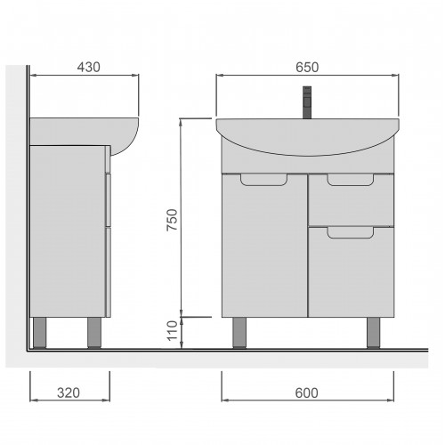 Тумба Тетріс 65 з умивальником Omega 65