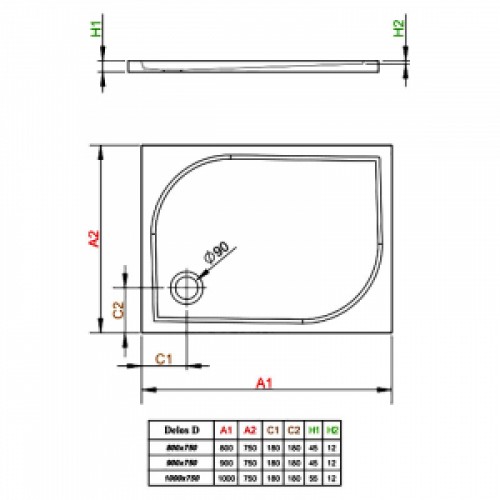 Піддон Delos D 90x75 Radaway (4D97545-03)