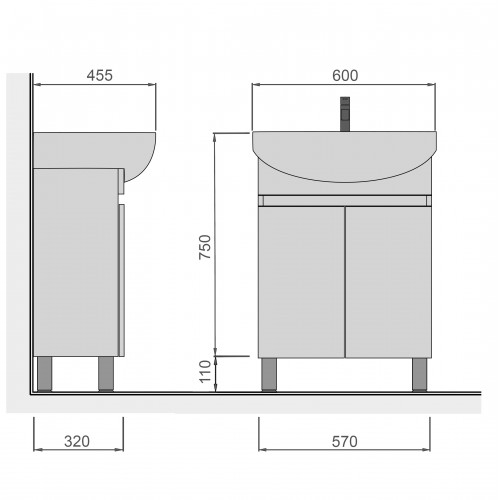 Тумба Фокус 60 з умивальником Runa 60 / Лотос 60 біла