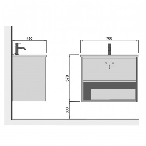 Тумба Oslo 70 Loft с умывальником Ideal 70 бетон/белая