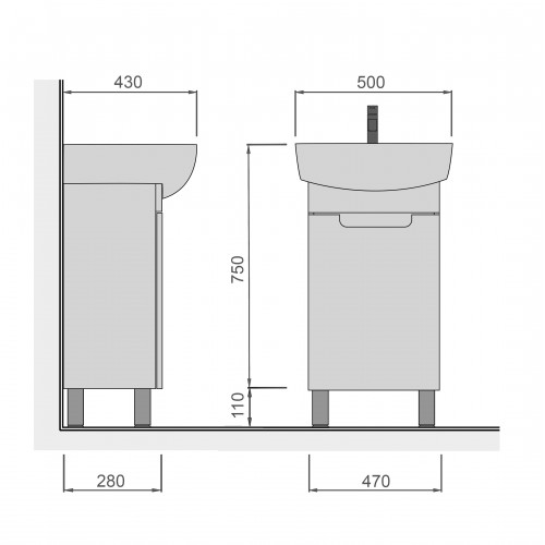 Тумба Тетріс 50 з умивальником Arteco 50 біла