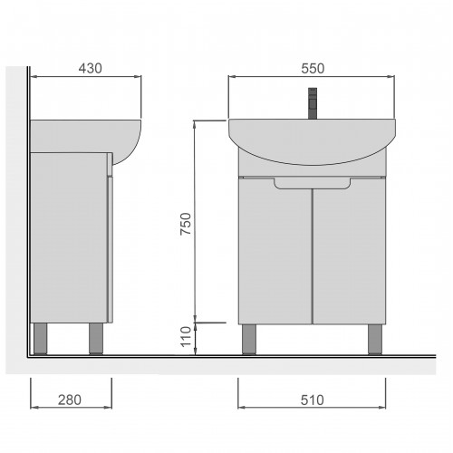 Тумба Тетріс 55 з умивальником Arteco 55 біла