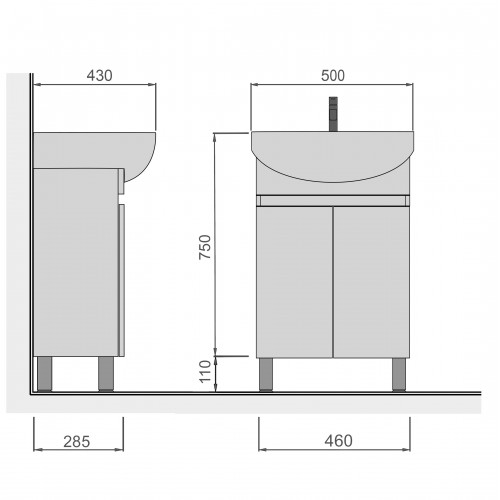 Тумба Oslo 50 Loft з умивальником Arteco 50 бетон-біла