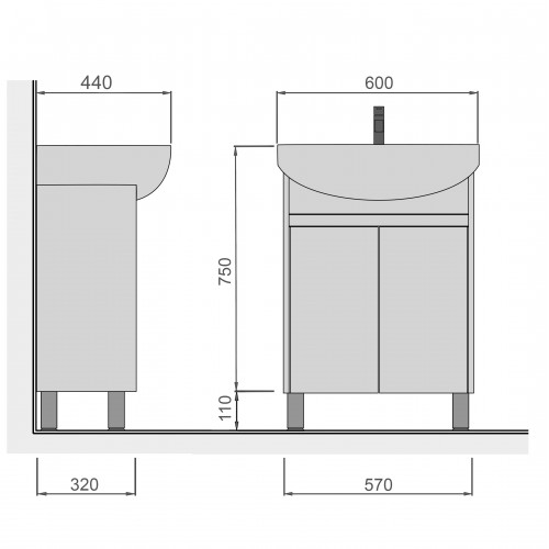 Тумба Oslo 60 Loft з умивальником Runa 60 біла/бетон
