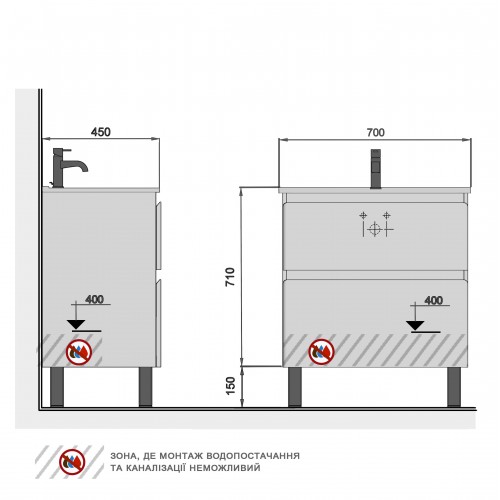 Тумба Палермо 70-U з умивальником ID-70 бетон світлий