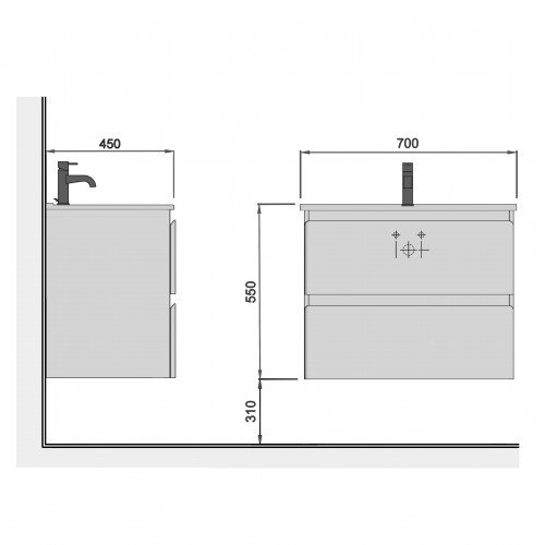 Тумба Сорренто 70-A з умивальником ID-70 біла
