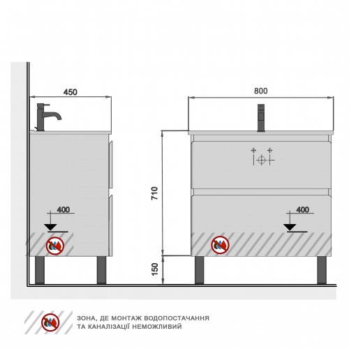 Тумба Палермо 80-U з умивальником SU-80 бетон світлий