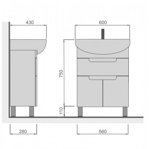 Тумба Тетрис 60 с умывальником Arteco 60 белая