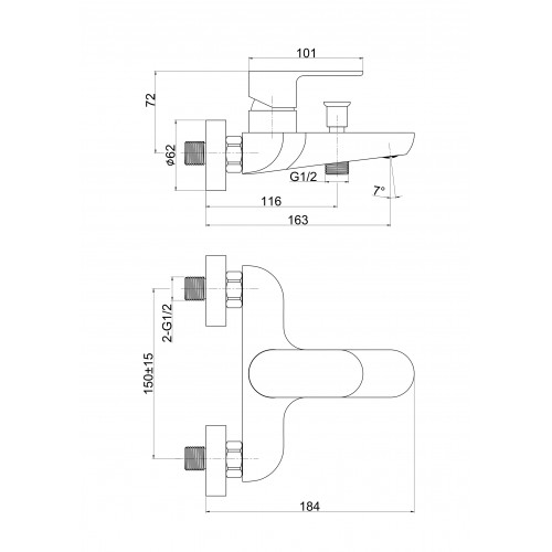 Змішувач для ванни PERLA "Elis" хром без аксесуарів PSH504