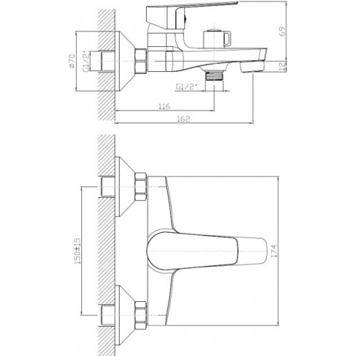 Смеситель для ванны ROZZY JENORI LOTUS однорычажный, хром 35 мм RBZZ002-3