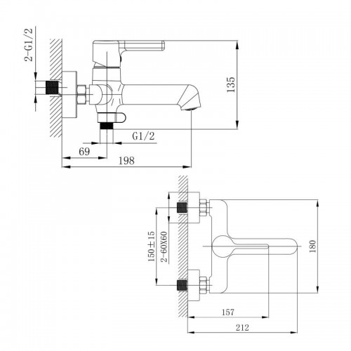 Змішувач для ванни Qtap Cardinal (з душовим гарнітуром) QTCAR259CRM45656 Chrome