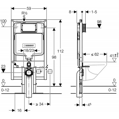 Duofix Монтажный элемент для подвесного унитаза, 114 см, со смывным бачком скрытого монтажа Sigma 8 см