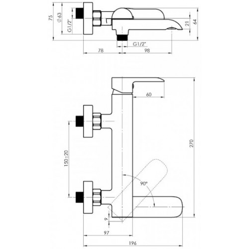 Змішувач-кран для ванни RUBINETA Ula 10/K(BK)(SW) з душовим гарнітуром